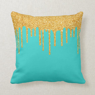 Robin's Egg Blue Gouden Glitter Druppels Worp Kuss Kussen