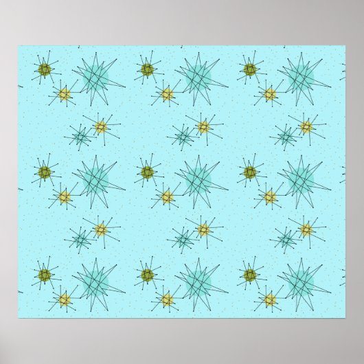 Robin's Egg Blue Iconic Atomic Starbursts Poster (Voorkant)