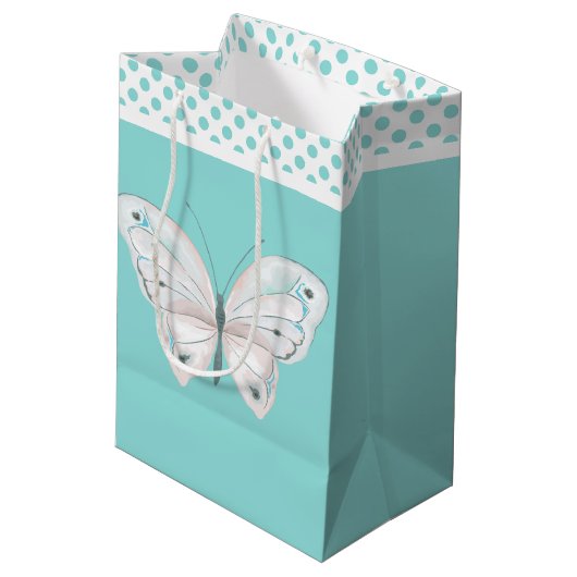 Robins Egg Blue met White Butterfly Gift Bag Medium Cadeauzakje (Achterkant Gekanteld)