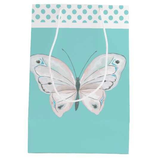 Robins Egg Blue met White Butterfly Gift Bag Medium Cadeauzakje (Achterkant)