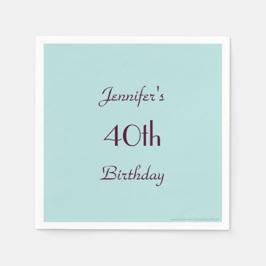 Robins Egg Blue, Name, 40th Birthday Party Paper Servet (Voorkant)