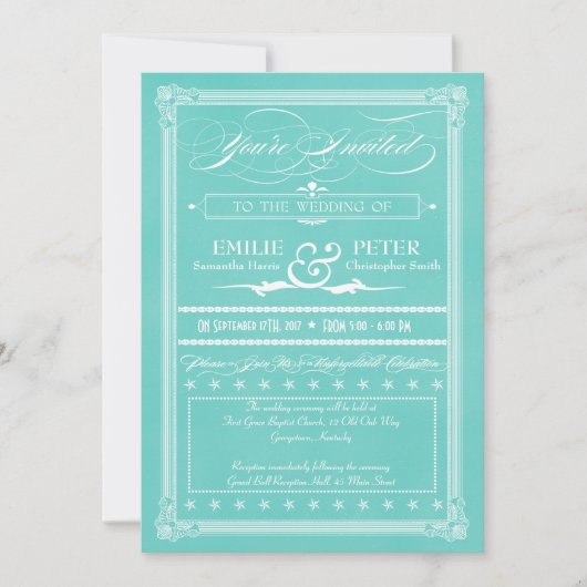 Robin's Egg Blue Poster Style Wedding Invitations Kaart (Voorkant)