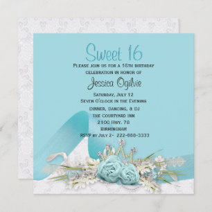 Robins Egg Blue Rozen Sweet 16 Birthday Invitation Kaart