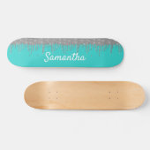 Robin's Egg Blue Silver Glitter Drips Skateboard (Horizontaal)