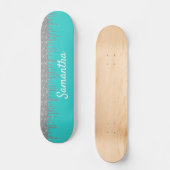 Robin's Egg Blue Silver Glitter Drips Skateboard (Voorkant)