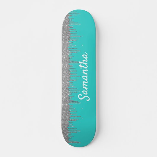 Robin's Egg Blue Silver Glitter Drips Skateboard (Voorkant)