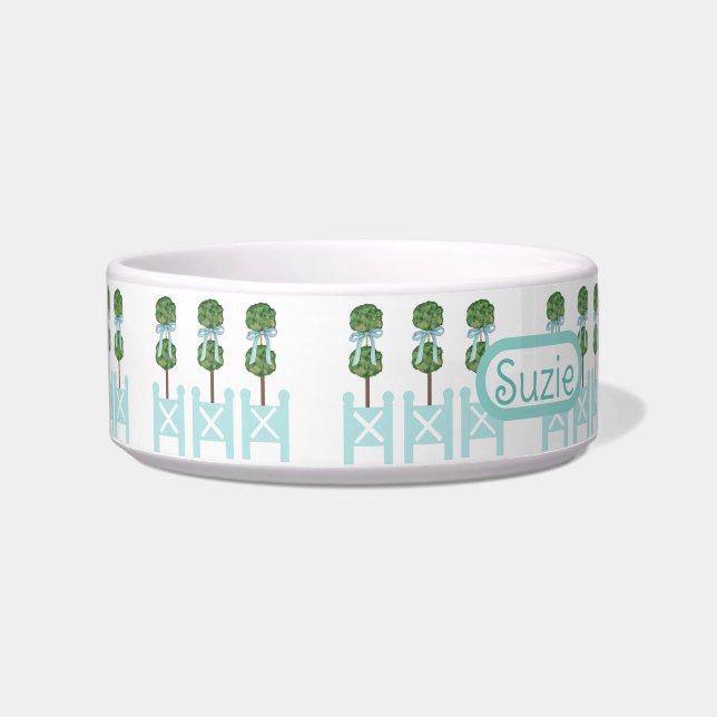 Robin's Egg Blue Topiaries Topiary Painted Dog Voerbakje (Voorkant)