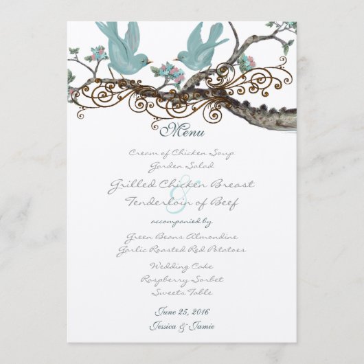 Robin's Egg Blue  Tortelduifjes Wedding Menu (Voorkant)