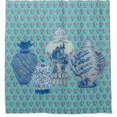 Robin's Egg Blue & White Ginger Jars Douchegordijn (Voorkant)