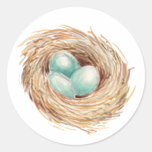 Robin's Egg Nest Blue Waterverf Ronde Sticker