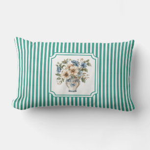 Robin's Egg Teal Vintage Botanische Streep Kussen