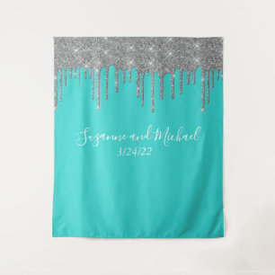 Robins Ei Blauw Zilveren Glitter Druppels Bruiloft Wandkleed