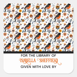 Robins en bloemen vierkante sticker