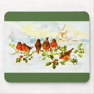 Robins en holly muismat