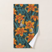 Robins en leliebloemen, sinaasappel en blauw bad handdoek (Handdoek)