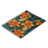 Robins en leliebloemen, sinaasappel en blauw notitieboek (Linkerzijde)