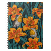 Robins en leliebloemen, sinaasappel en blauw notitieboek (Voorkant)