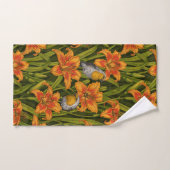 Robins en leliebloemen, sinaasappel en donkergroen bad handdoek (Handdoek)