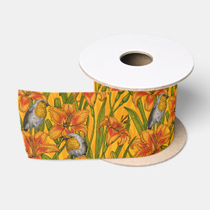 Robins en leliebloemen, sinaasappel en groen lint