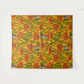 Robins en leliebloemen, sinaasappel en groen wandkleed (Voorkant (horizontaal))