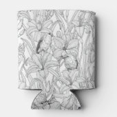 Robins en leliebloemen, zwart en wit blikjeskoeler (Achterkant)