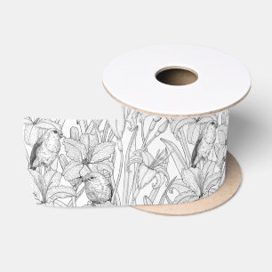 Robins en leliebloemen, zwart en wit lint