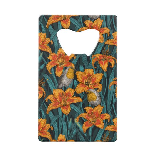 Robins et fleurs de lys, orange et bleu (Devant)