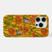 Robins et fleurs de lys, orange et vert (Verso Horizontal)