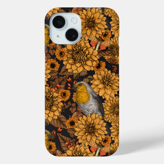 Robins in de herfsttuin, zwart Case-Mate iPhone case (Achterkant)