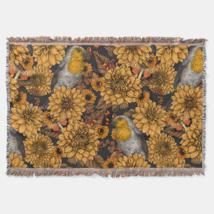 Robins in de herfsttuin, zwart deken