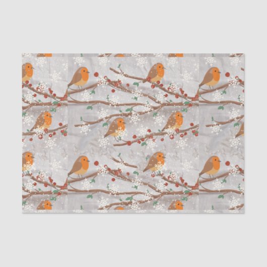 Robins in de sneeuw tissuepapier (Voorkant)