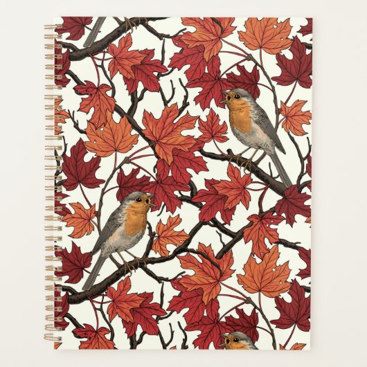 Robins in maple tree on off white (Devant)