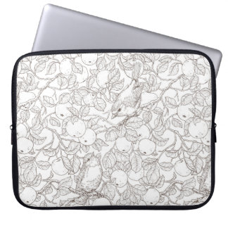 Robins in the apple tree/umber and white laptop sleeve