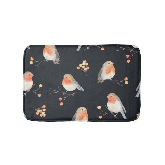 Robins, lijsterbessen, winterse waterverf. badmat (Voorkant)