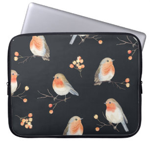 Robins, lijsterbessen, winterse waterverf. laptop sleeve