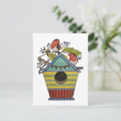 Robins met bosbessen en vogelhuiskunst briefkaart (Staand voorkant)