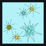Robin's Oeuf Blue Iconic Starbursts Poster<br><div class="desc">Ce motif d’affiche de Robin’s Oeuf Blue Iconic Atomic Starbursts présente des étoiles atomiques emblématiques. C'est vrai ! L’ancienne école, arrière - plan de couleur bleu oeuf de robin avec des taches d’or, est la toile de fond idéale pour les cercles turquoise, apaisants et vert poire kitsch. Les taches de...</div>