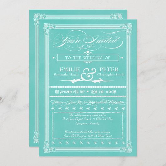 Robin's Oeuf Blue Poster Style Mariage Invitations (Devant / Derrière)