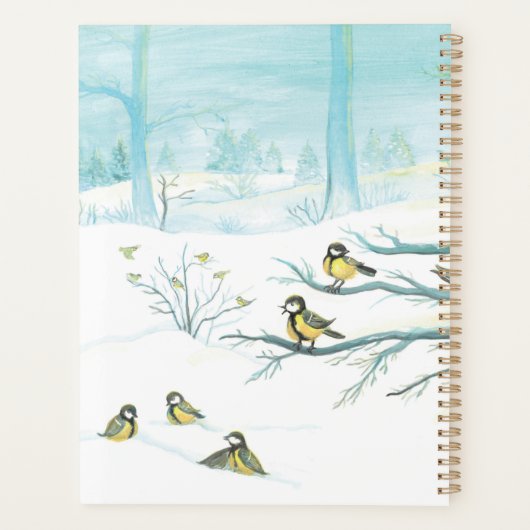 Robins rouges et Tit Birds en forêt d'hiver (Dos)