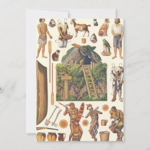 Robinson Crusoe, antieke Victoriaanse papieren pop Kaart