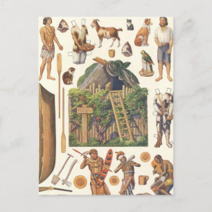Robinson Crusoe,  Victoriaans papier Doll Toys Briefkaart
