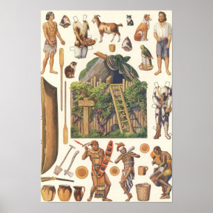Robinson Crusoe, Vintage Victoriaanse papieren pop Poster