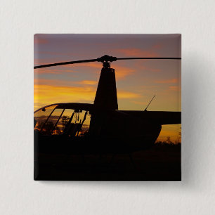 Robinson R44-helikopter op zonsondergang Vierkante Button 5,1 Cm