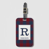 Robinson Tartan Navy Blauw en Rood Plaid Patroon Bagagelabel (Voorkant (verticaal))