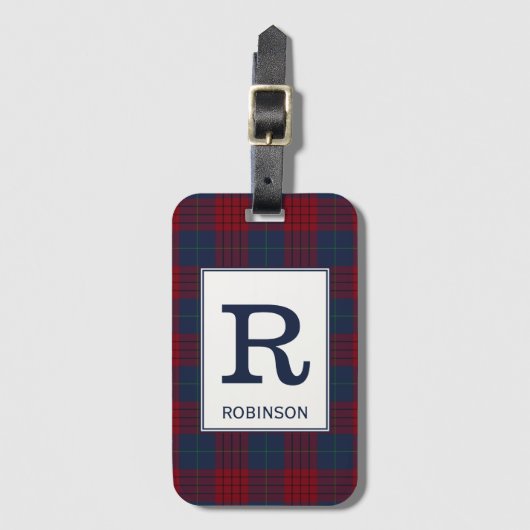 Robinson Tartan Navy Blauw en Rood Plaid Patroon Bagagelabel (Voorkant (verticaal))