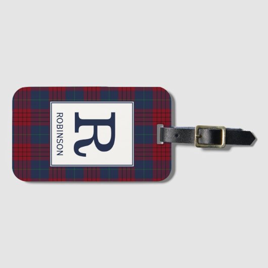 Robinson Tartan Navy Blauw en Rood Plaid Patroon Bagagelabel (Voorkant (horizontaal))