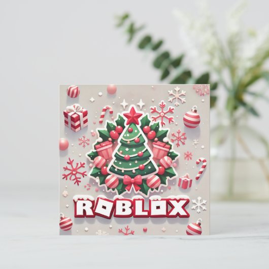 Robloxo's feestelijke kerstboom Kaart voor kindere (Staand voorkant)