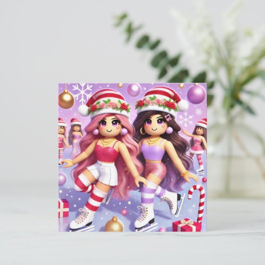 Robloxo's tienermeisjes kerst Kaart (Staand voorkant)