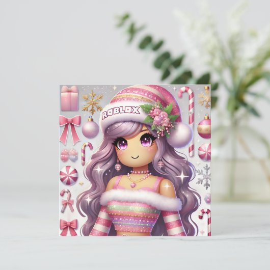 Robloxo's tienermeisjes kerst Kaart (Staand voorkant)