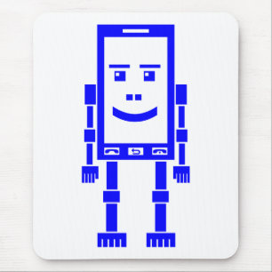 Robo-telefoon - Blauw op Wit Muismat